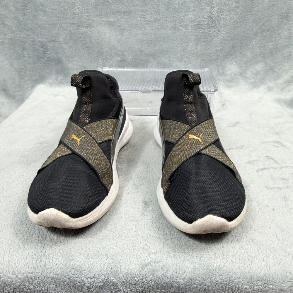 Puma Womens 8.5 Black Gold SoftFoam Slip On Sneaker 191252-02 Athleisure McBling - Picture 3 of 11